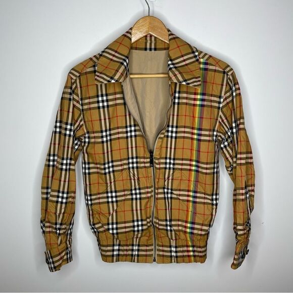 Burberry Harrington Reversible Rainbow Check Nova‎ Plaid Jacket Tan Xxs S Rare - Picture 3 of 13